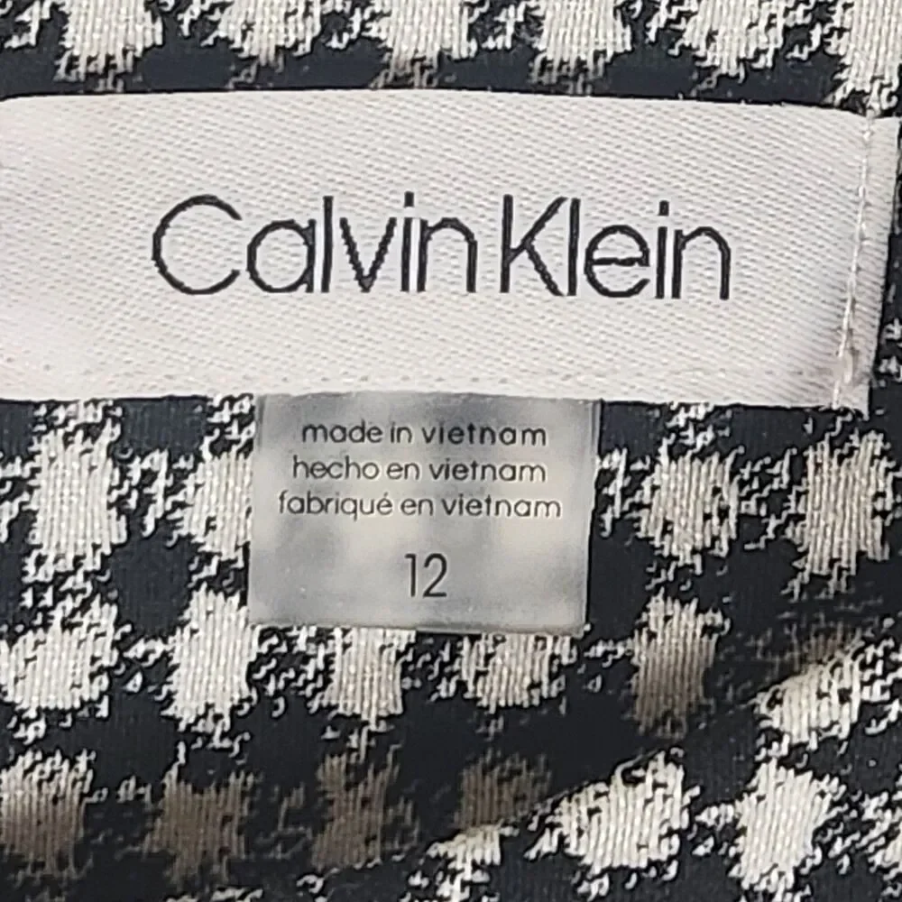 Calvin Klein Sheath Dress Size 12 Black White Houndstooth Sleeveless Zip - Picture 7 of 8